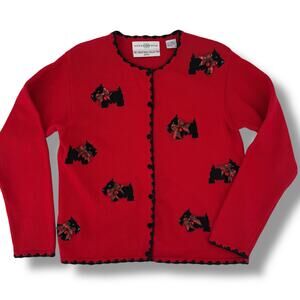 Vtg Marisa Christina Christmas Sweater 2001 Scottie Dog Red Knit Cardigan Size S